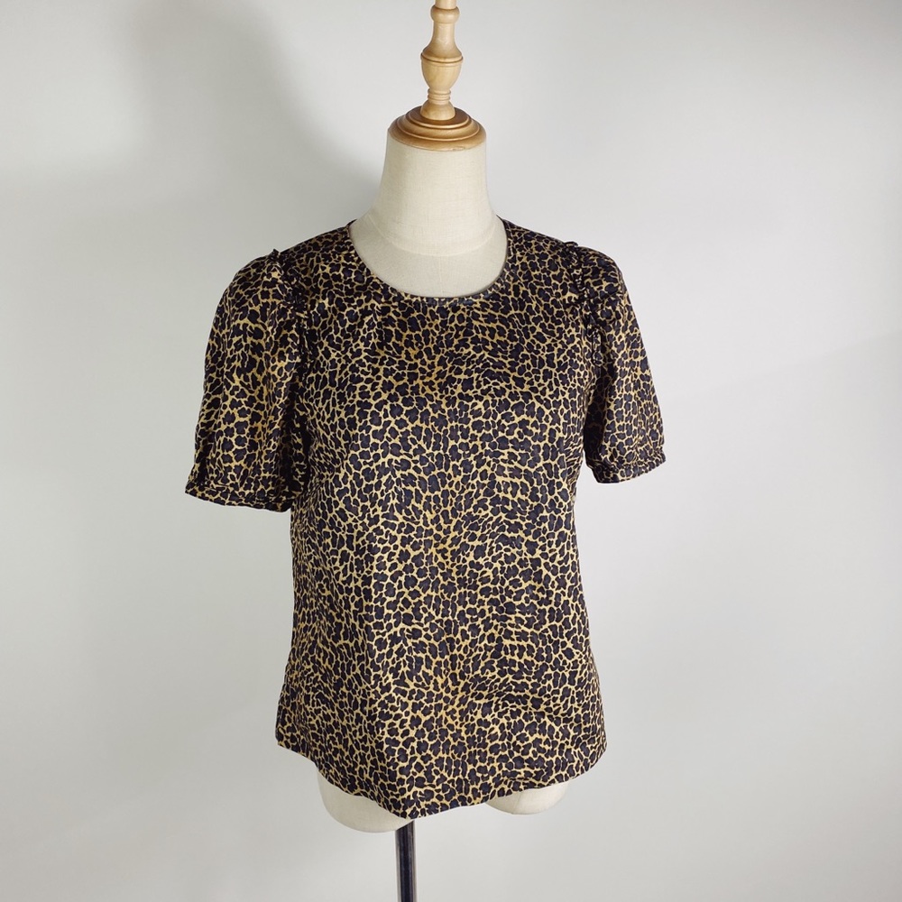 J. CREW Leopard Print Puff Sleeve Poplin Sample Top Small